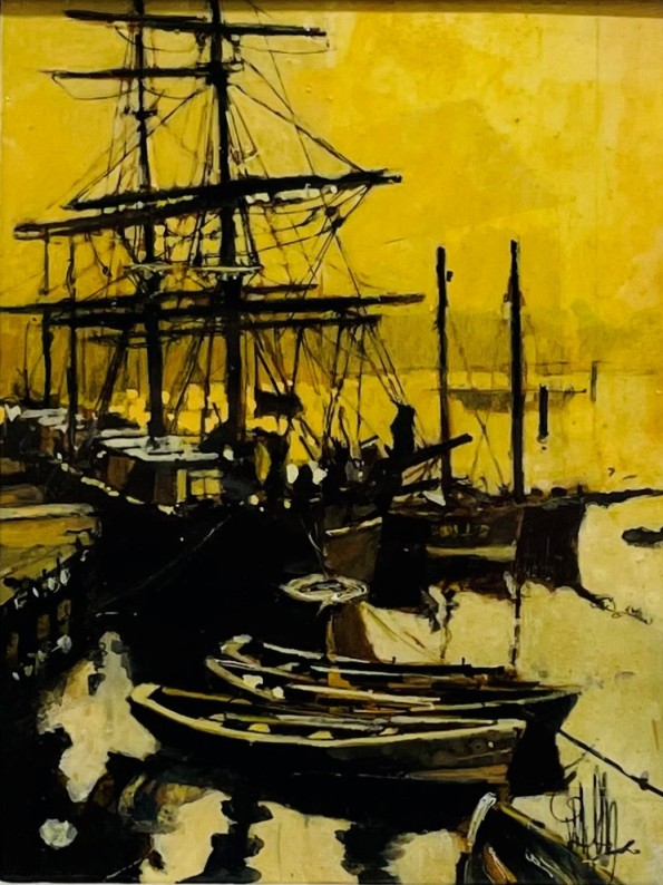 'Tallship at Quay' by artist Malcolm Cheape